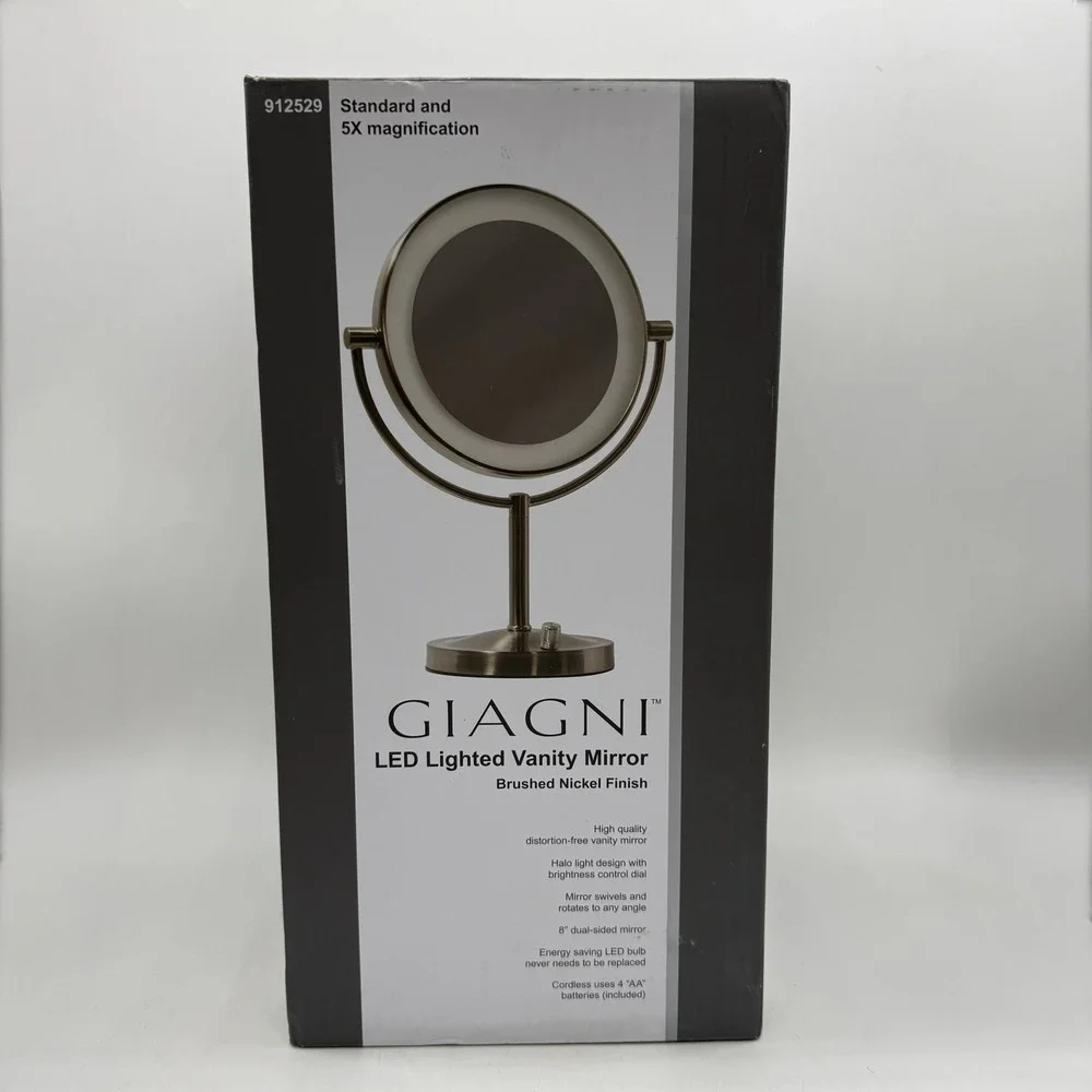 Giagni LED Lighted Vanity Mirror Brushed Nickel 5X Magnification New